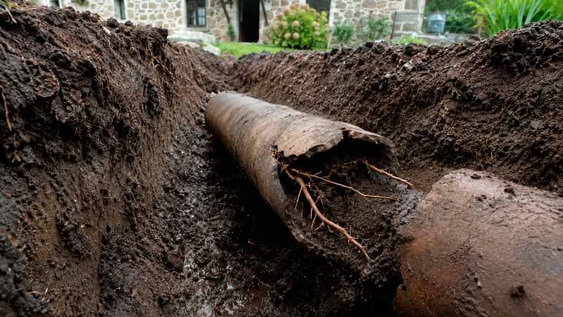 tuberia de agua con raices